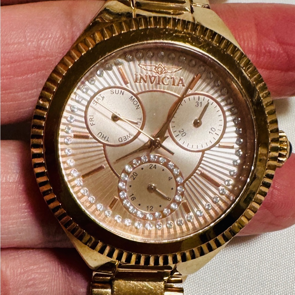 Invicta Gold Timepiece with Crystal Detailing